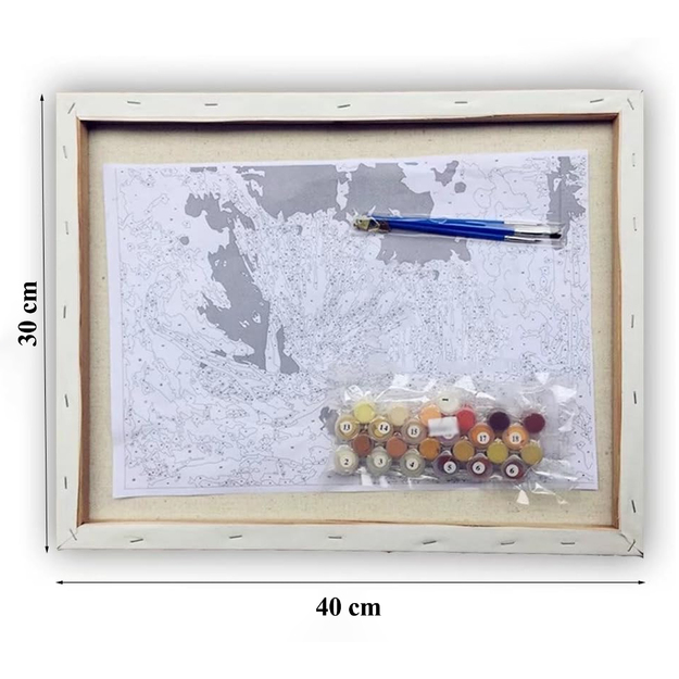 Gleznošana pēc skaitļiem. Attēls ar rāmi. Pašdarināts komplekts. Otas. Krāsošanas audekls. 30x40.