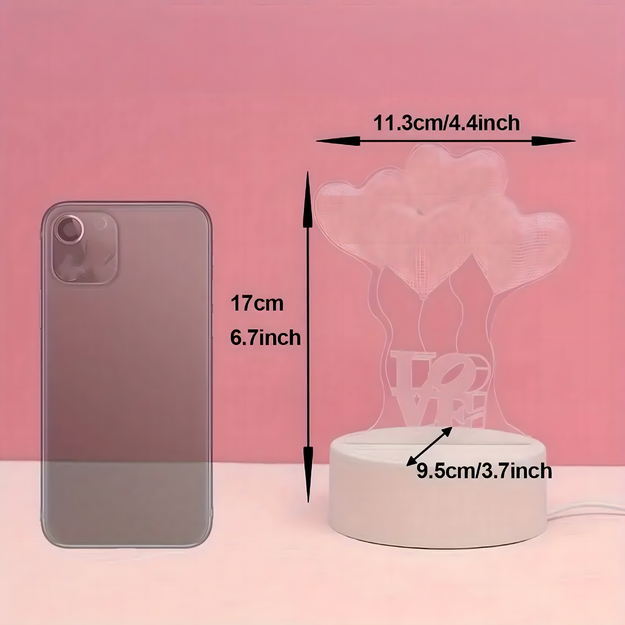 Mīlestības sirsniņu 3D ilūzijas naktslampiņa bērnu guļamistabas dāvanai USB