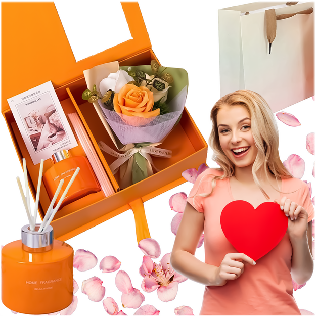 Apelsīnu difuzors ar rožu kociņiem dāvanu komplekts sieviešu dienai