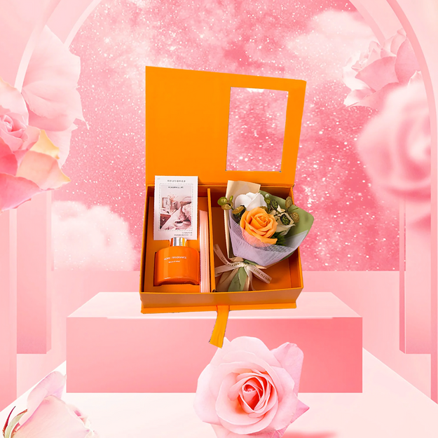 Apelsīnu difuzors ar rožu kociņiem dāvanu komplekts sieviešu dienai