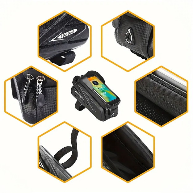 Velosipēda soma, ūdensnecaurlaidīgs turētājs, maciņš, telefona maciņš, skārienekrāna vāciņš