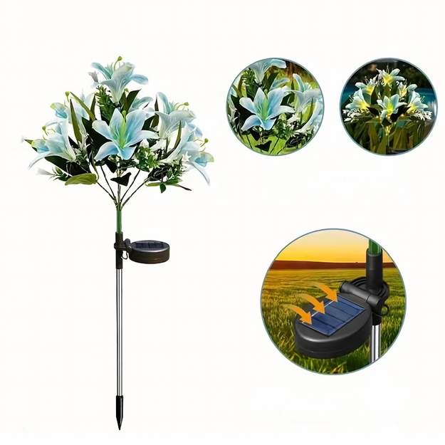 Saules dārza lampa ar liliju ziedu lilijas dekorāciju Saules LED ziedi