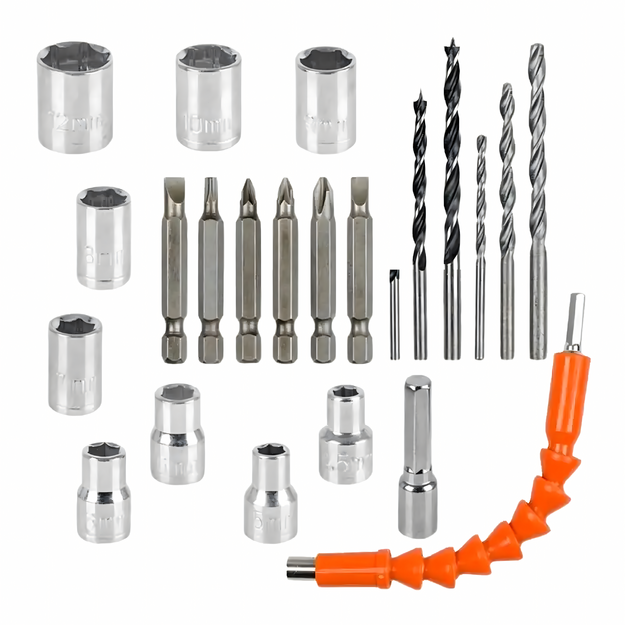 Akumuliatorinių gręžtuvų, atsuktuvų dėklas, 2 x 18 V, 2 Ah, LED, + priedai