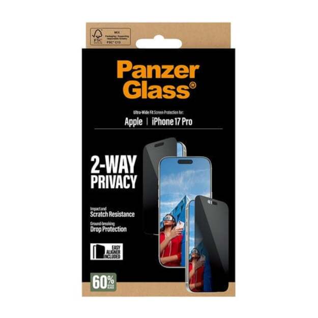 PanzerGlass - 2-Way Privacy Screen Protector - iPhone 17 Pro - UWF w. EasyAligner