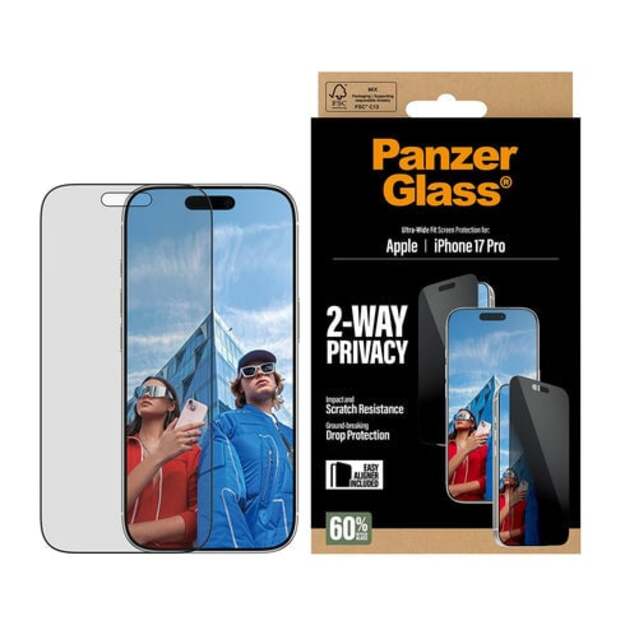 PanzerGlass - 2-Way Privacy Screen Protector - iPhone 17 Pro - UWF w. EasyAligner