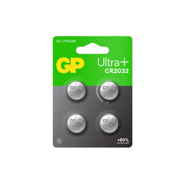 GP - Ultra Plus Lithium Cell Battery CR2032, 3V - 4-pack