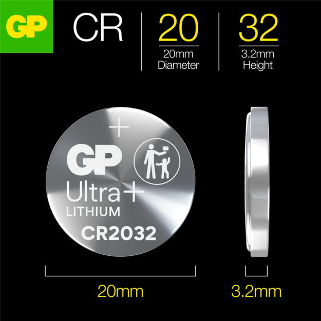 GP - Ultra Plus Lithium Cell Battery CR2032, 3V - 4-pack