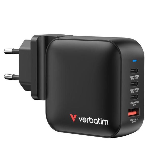 Verbatim - Mini GaN Charger 100W 4 Port US plug with EU and UK adaptors