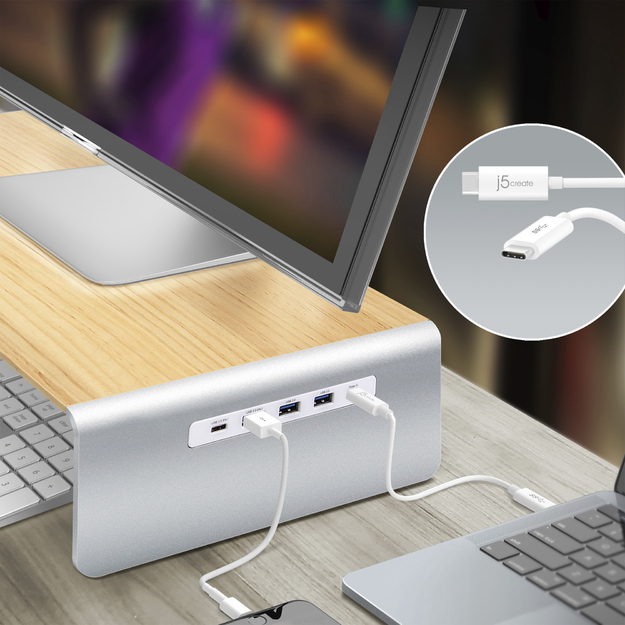 J5create - Wood Monitor Stand With Docking Station