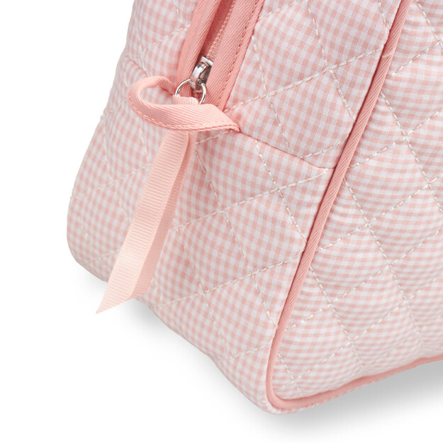 Karen - Large toiletry bag with handle - Pink checkered quilt