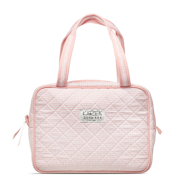 Karen - Large toiletry bag with handle - Pink checkered quilt