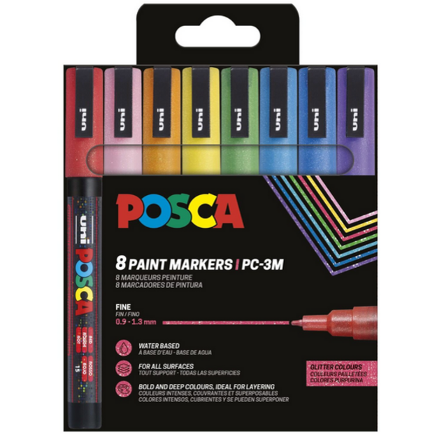Posca - Fine Tip Pen - Sparkling Colors, 8 pc (401661)