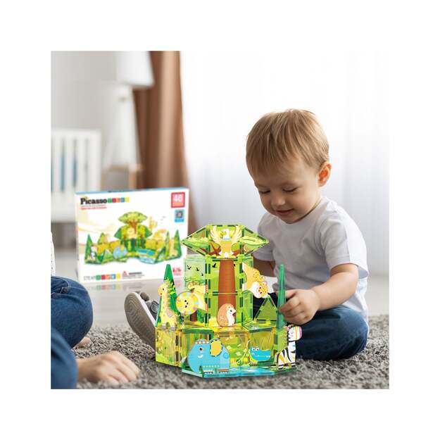 Picasso Tiles - Safari themed set with 8 animals (46 pcs) (PTQ12)