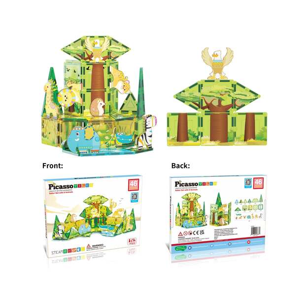 Picasso Tiles - Safari themed set with 8 animals (46 pcs) (PTQ12)