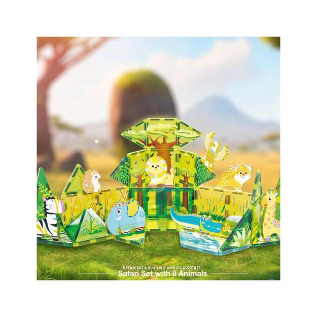 Picasso Tiles - Safari themed set with 8 animals (46 pcs) (PTQ12)