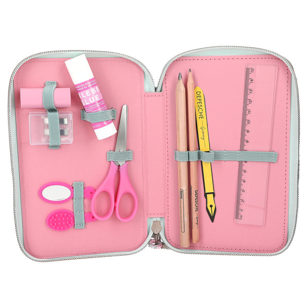 Miss Melody - Triple Pencil Case With Horse Head Application - Sage Green