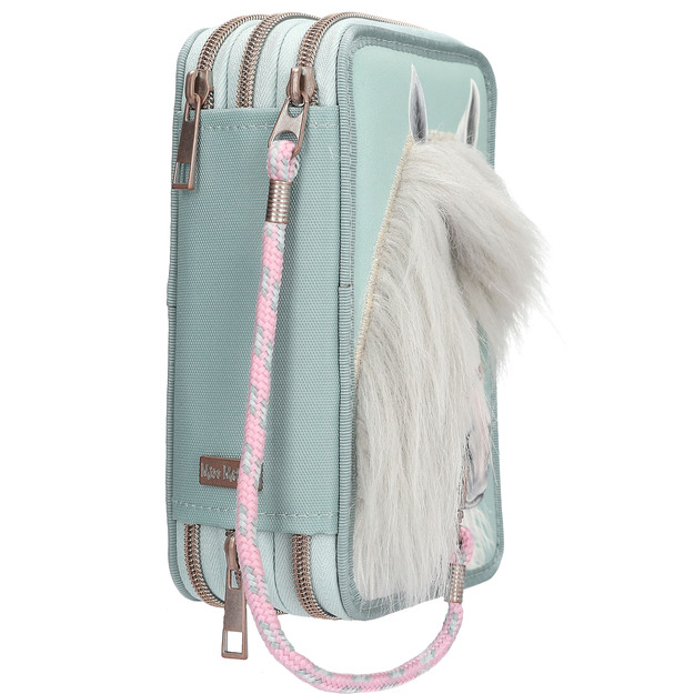Miss Melody - Triple Pencil Case With Horse Head Application - Sage Green