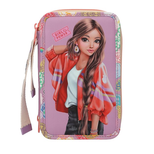 TOPModel - Triple Pencil Case with Pendant GIRL POWER - Purple