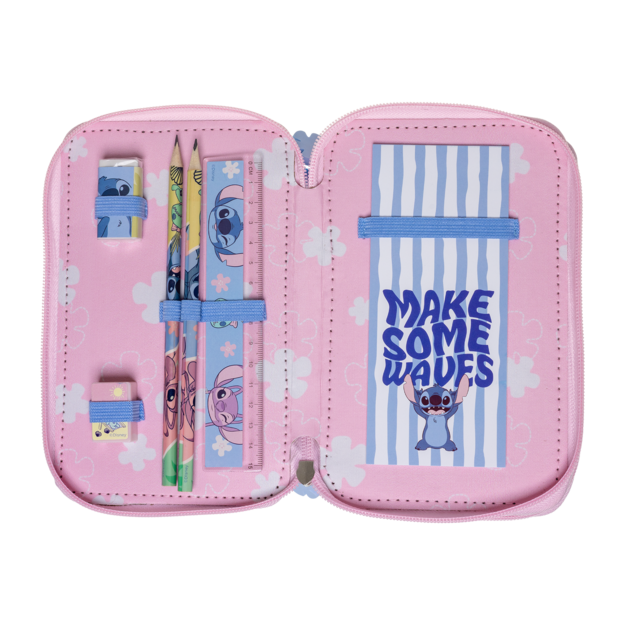 Stor - Stitch Filled Double Pencil Case - 19.5 x 12.5 x 5 cm