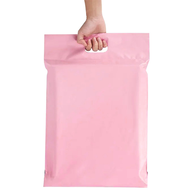 Rozā kurjera polietilēna maisiņi ar rokturi 400x500+70 50 gab.
