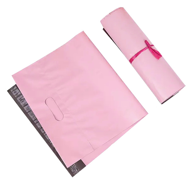 Rozā kurjera polietilēna maisiņi ar rokturi 400x500+70 50 gab.