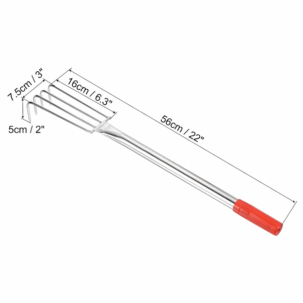 Sodo grėblys su metaliniais nagais grėbimui ir atlaisvinimui, 4 dantukai, 56 cm