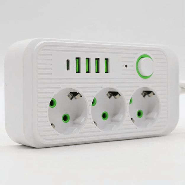 Listwa Zasilająca Przedłużacz Sieć 2m 3 Gniazda 5 x USB Ładowarka Włącznik 5