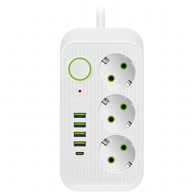 Listwa Zasilająca Przedłużacz Sieć 2m 3 Gniazda 5 x USB Ładowarka Włącznik 2