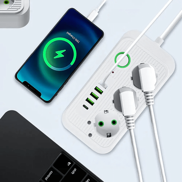 Listwa Zasilająca Przedłużacz Sieć 2m 3 Gniazda 5 x USB Ładowarka Włącznik 14