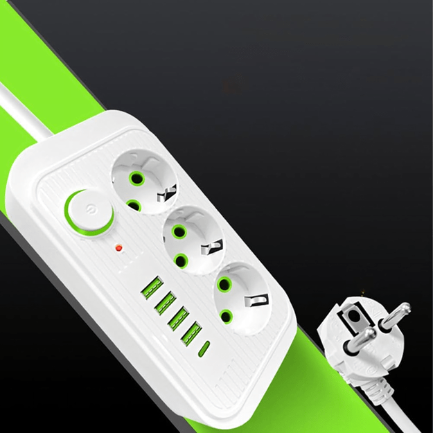 Listwa Zasilająca Przedłużacz Sieć 2m 3 Gniazda 5 x USB Ładowarka Włącznik 9