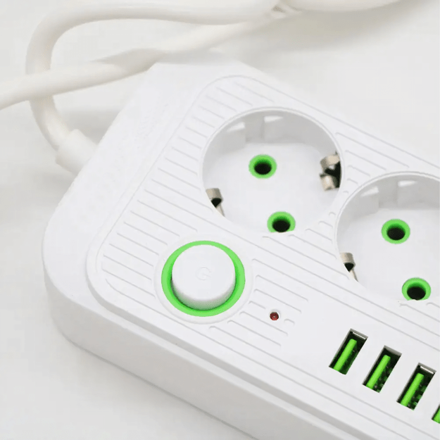 Listwa Zasilająca Przedłużacz Sieć 2m 3 Gniazda 5 x USB Ładowarka Włącznik 4