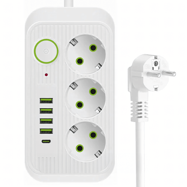 Listwa Zasilająca Przedłużacz Sieć 2m 3 Gniazda 5 x USB Ładowarka Włącznik 1