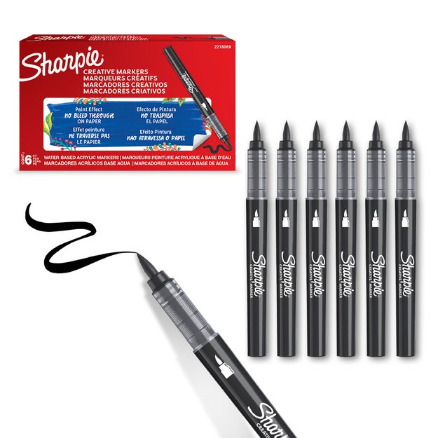 Sharpie - Creative Marker Acrylic Paint Pens - Brush Tip Water-Based Paint Markers - Black - 6 Count (SKU: 2218069)