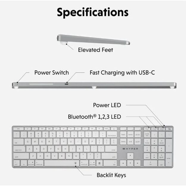 Hyper - Wireless Keyboard (Nordic) Bluetooth 5.0 Space Grey 4