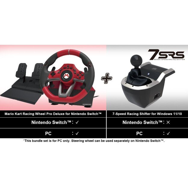 HORI - Mario Kart Racing Wheel Pro Deluxe + 7-Speed Racing Shifter Bundle For PC (Windows 11/10)