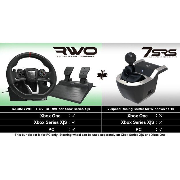 HORI - Racing Wheel Overdrive  + 7-Speed Racing Shifter Bundle For PC (Windows 11/10)