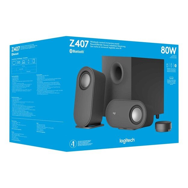 Logitech - Z407 Computer Speakers with Subwoofer and Bluetooth Connection - Graphite