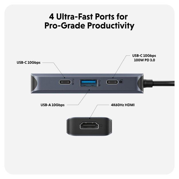 Hyper - HyperDrive EcoSmart Gen.2 Universal USB-C 4-in-1 Hub w 100 W PD Power Pass-thru