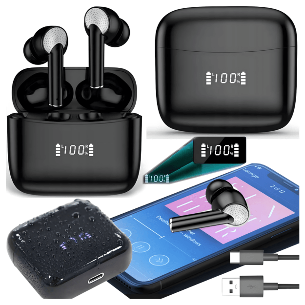 Belaidės „Bluetooth“ sportinės ausinės, skirtos bėgimui su „Powerbank“ mikrofonu