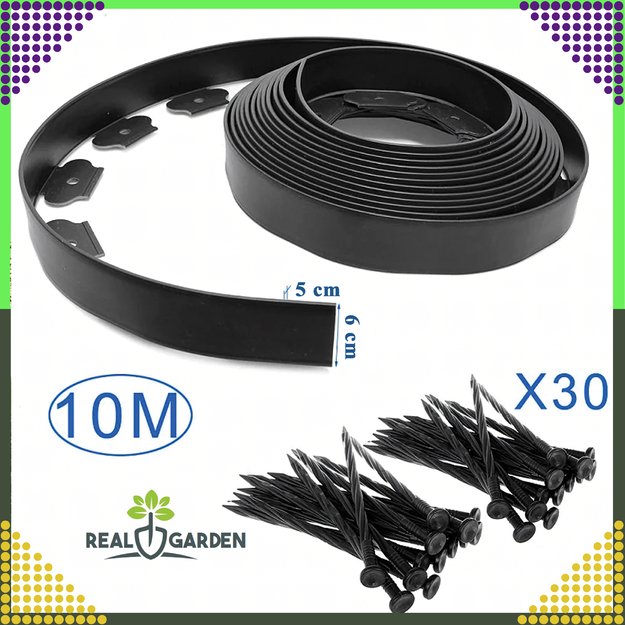 Zestaw Obrzeże Trawnikowe Ogrodowe 60x50x10m 30 Kołków Kotew Kotw Czarne 20