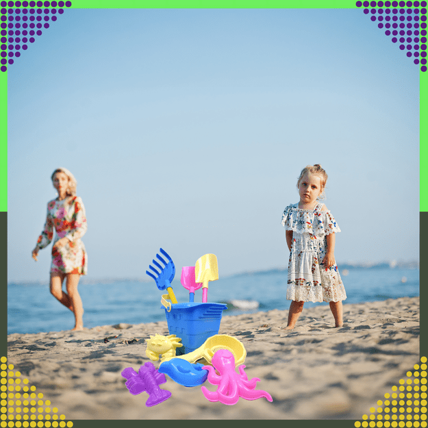 Wiaderko Foremki 9 szt Zabawek Plażowych Ogrodowych do Piaskownicy Dzieci 22