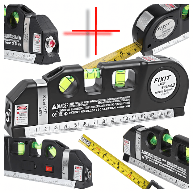 Poziomica Laserowa Laser z Miarą 250 cm 3 Libelki Libella Lekka + Baterie