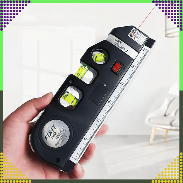 Poziomica Laserowa Laser z Miarą 250 cm 3 Libelki Libella Lekka + Baterie 27