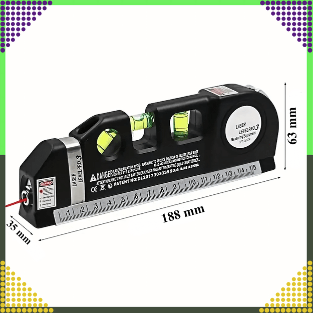 Poziomica Laserowa Laser z Miarą 250 cm 3 Libelki Libella Lekka + Baterie 24