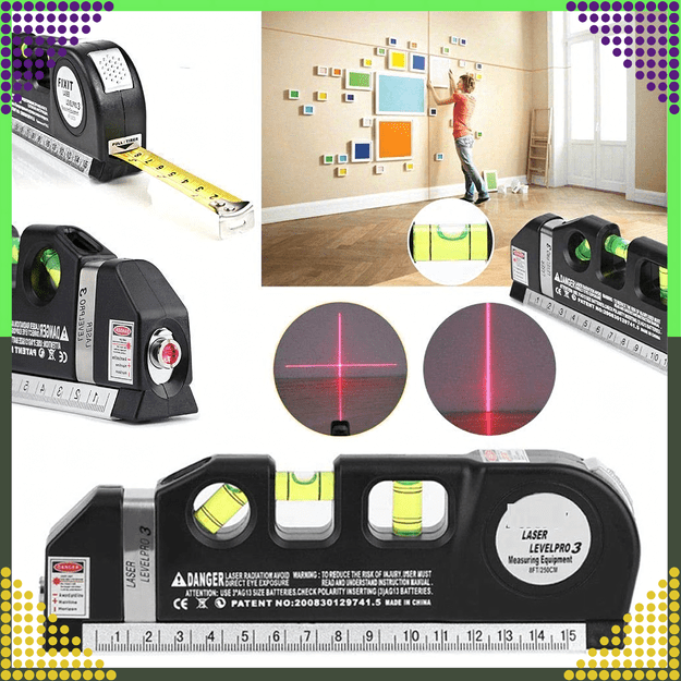 Poziomica Laserowa Laser z Miarą 250 cm 3 Libelki Libella Lekka + Baterie 20