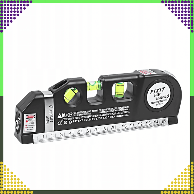 Poziomica Laserowa Laser z Miarą 250 cm 3 Libelki Libella Lekka + Baterie 17