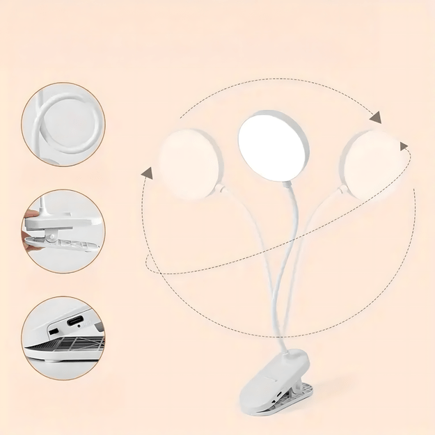 Lampka Led Bezprzewodowa do Czytania na Klips Nocna Biurko Praca Lampa  4