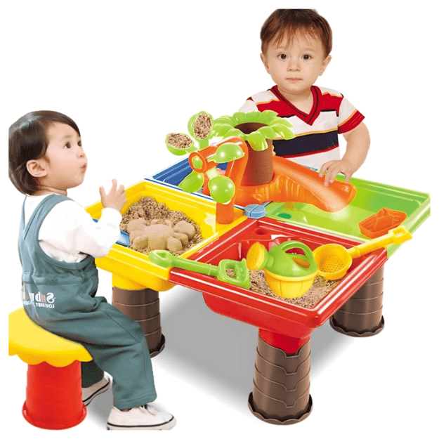 Table, Water Table, Sandbox for Play, Sand for the Beach, Watering Can, Rake