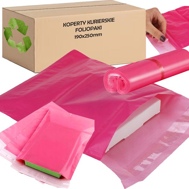 FOLIOPAKI KURIERSKIE KOPERTY RÓŻOWE CIEMNY RÓŻOWY FUKSJA 190x250 B5 50 szt