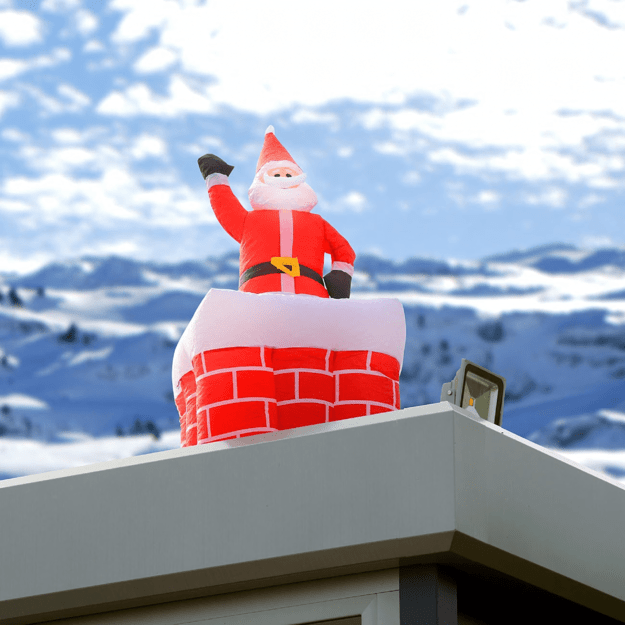 Pripučiamas Kalėdų Senelis kamine, ištraukiamas, judrus, apšviestas LED lemputėmis, 160 cm